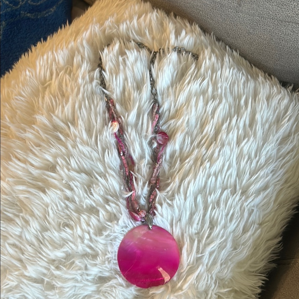 Chico's Pink Necklace with Bold Bead and Sleek Chain